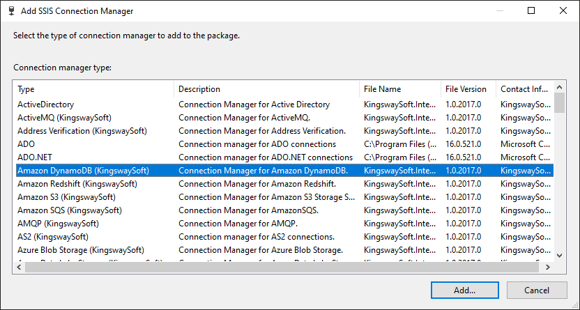 Add SSIS DynamoDB Connection